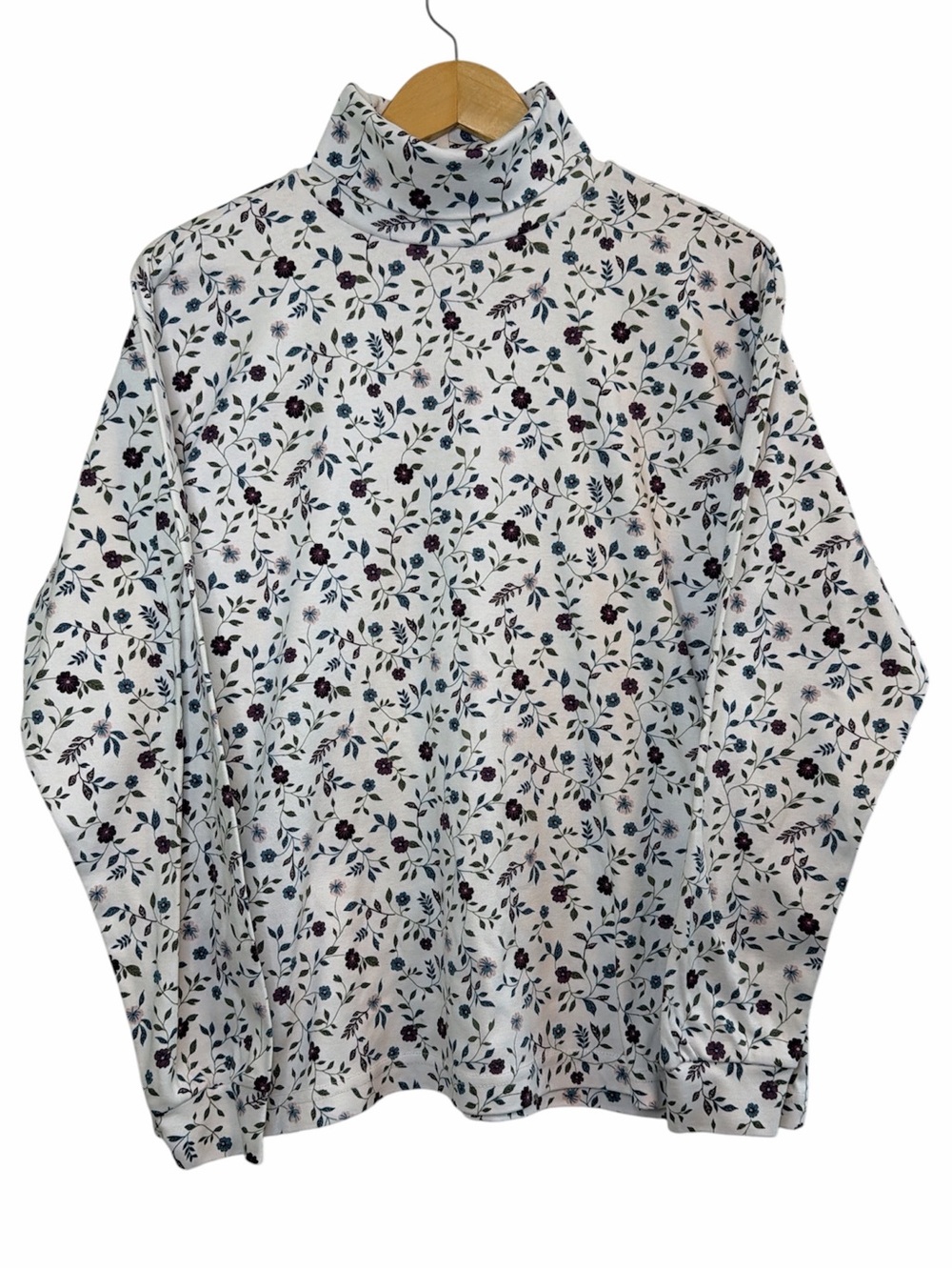 Northern Reflections Floral Turtleneck Top White Cotton Made in Canada